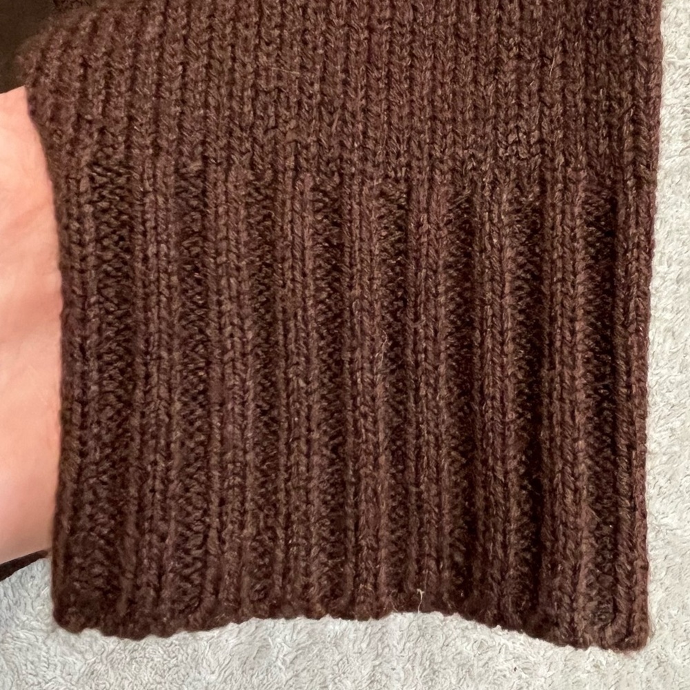 Vintage Women's Chocolate Brown Boho Suede Cable Knit Jacket Sz M Elbow Patches - Picture 6 of 15